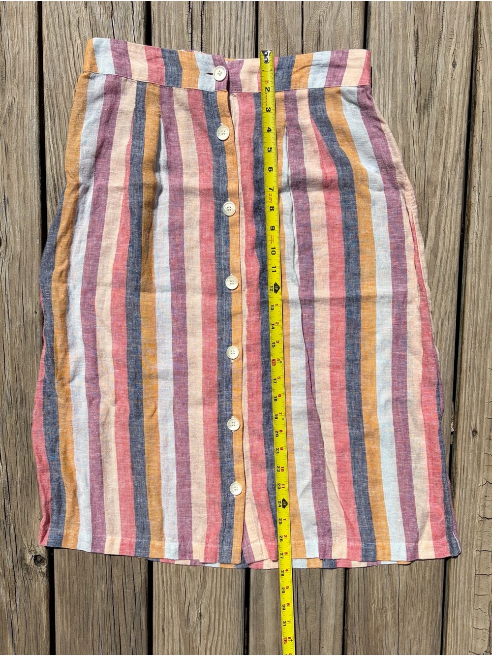 Morgan Taylor Linen Striped Button-Front Midi Skirt - Picture 4 of 5